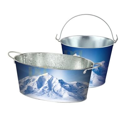 DADI Tinplate Metal Ice Bucket Large Drinks Cooler Backyard Beverage Tub Offset Lithography Printing