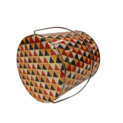 Buy Geometric Diamond Triangle Pattern Cylindrical Metal Popcorn Bucket with Lid Handlebar for Desserts Snacks Popcorn Potato Chips Cookie Candy online manufacture