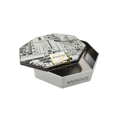 satın al Fabrika Özelleştirme Büyük Orta Küçük Kapasiteler Sekizgen Metal Kutu Siyah Beyaz Elle Çizilmiş Çizim Çizgi Roman Tarzı Teneke Kutu online manufacture