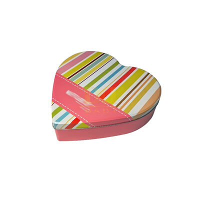 comprar Venta al por mayor de líneas coloridas de alta calidad, contenedor de hojalata de estilo minimalista, caja de lata para galletas y dulces en forma de corazón online manufacture