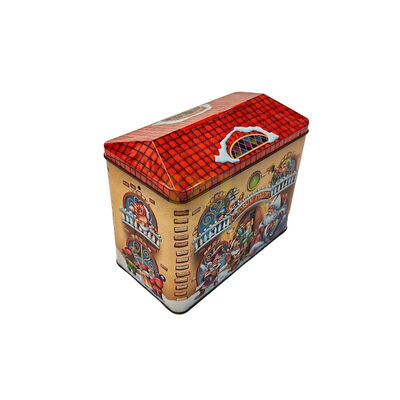 comprar Fabricante OEM Caja de lata galvanizada Casa de Navidad Caja de lata Mini Divertida Temática de dibujos animados Cajas de regalo de chocolate Caja de lata en forma de galleta online manufacture