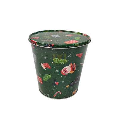 Buy Snack Pail Food Tub Christmas Themed Gloss Frosted Texture Commemorative Day Gift Lid Sealing Promotional Popcorn Tin Bucket online manufacture