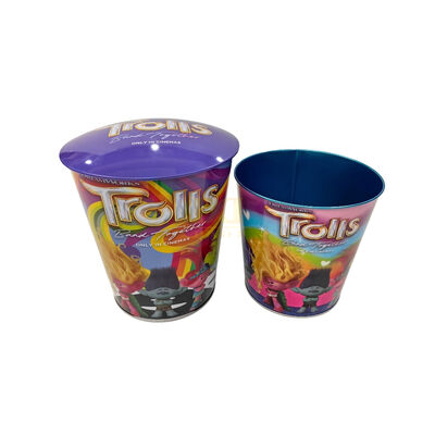 Buy Wholesale Custom Logo Repeated Use Tinplate Movie Large Popcorn Cups Tubs Containers Round Lid Cylinder Bucket Metal Packing online manufacture