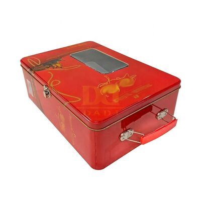 Buy Champagne Wine Olive Oil Outer Package Tinplate Gift Box Anti-collision Protection Portable Handle Visible Window Tin Container online manufacture