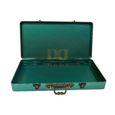 kopen Senior Matte Solid Color Luxe Recyclebare Dubbelvergrendelingsclippers Retro Pattern Handle Rectangle Tin Box Storage Container online manufacture