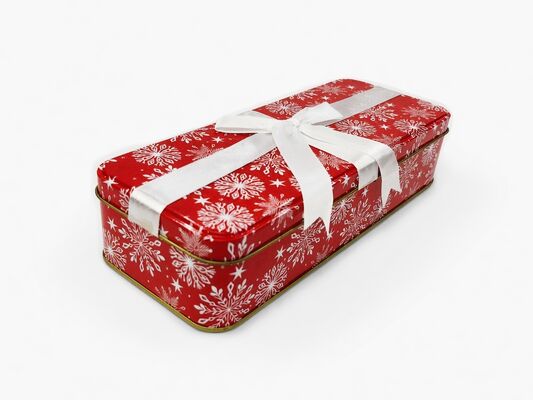 Buy Premium Christmas Tin Box - Red Snowflake Design with Luxury White Bow, Perfect Holiday Gift Metal Packaging Container online manufacture